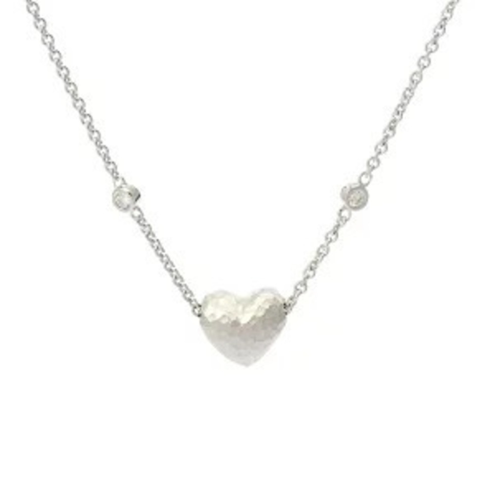 Tiffany Co Hammered Heart Necklace White Gold WG Diamond